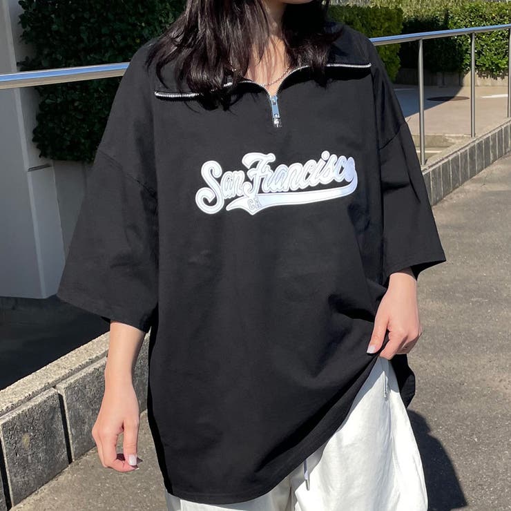 ブラック | 襟付きハーフジップロゴBIGTシャツ | non-hedge 