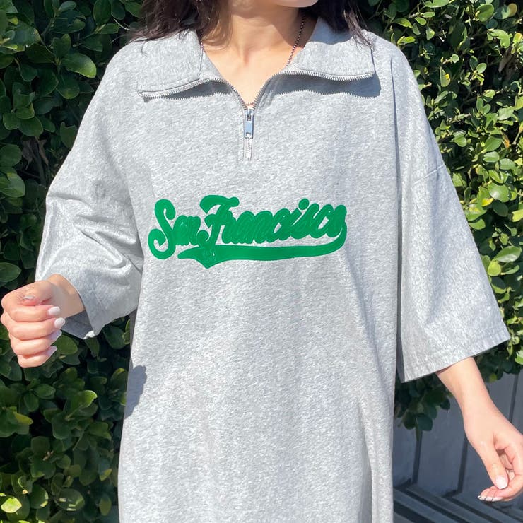 グレー | 襟付きハーフジップロゴBIGTシャツ | non-hedge 