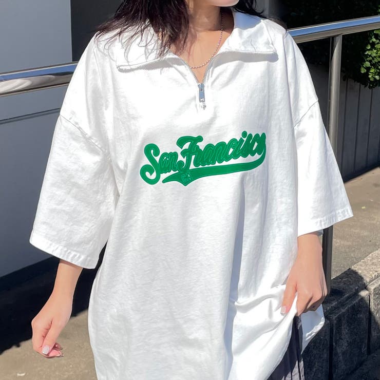 襟付きハーフジップロゴBIGTシャツ | non-hedge  | 詳細画像1 