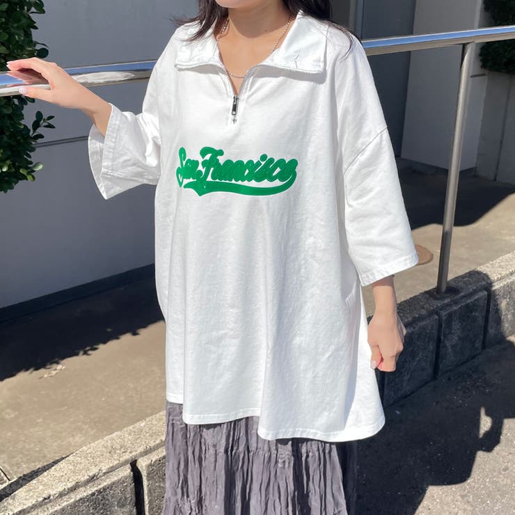 襟付きハーフジップロゴBIGTシャツ | non-hedge  | 詳細画像2 