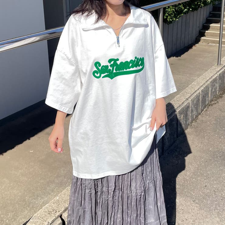 襟付きハーフジップロゴBIGTシャツ | non-hedge  | 詳細画像4 