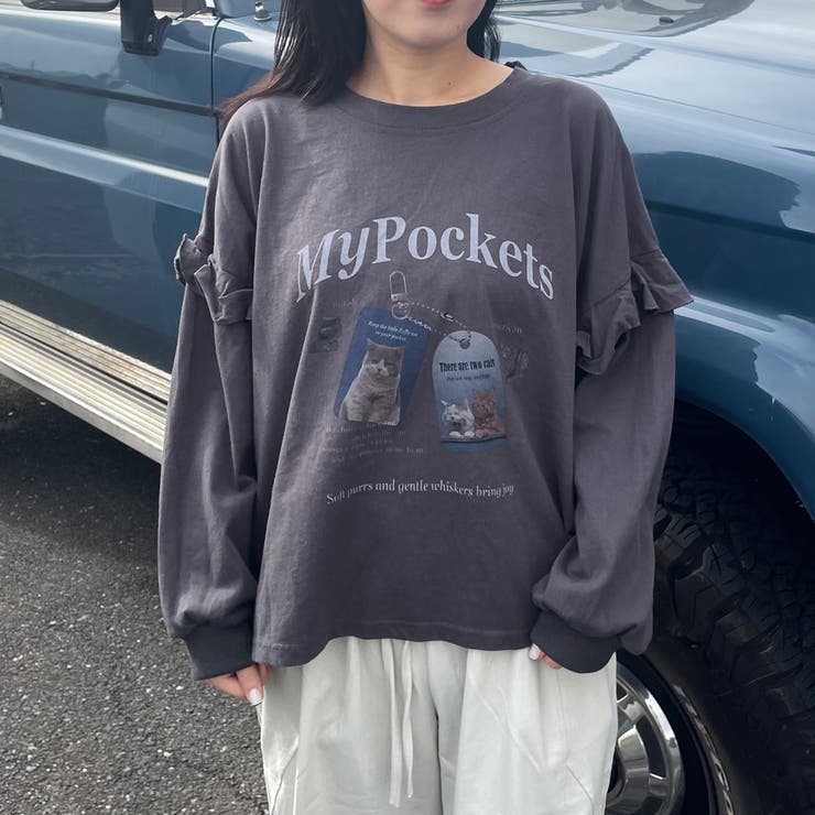 袖フリルネコプリントロンT | non-hedge  | 詳細画像12 