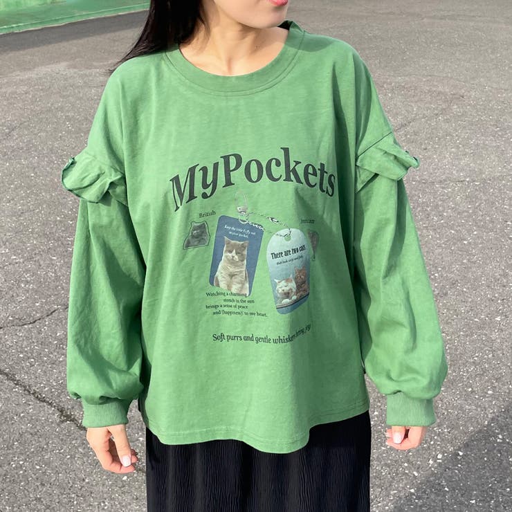 袖フリルネコプリントロンT | non-hedge  | 詳細画像1 