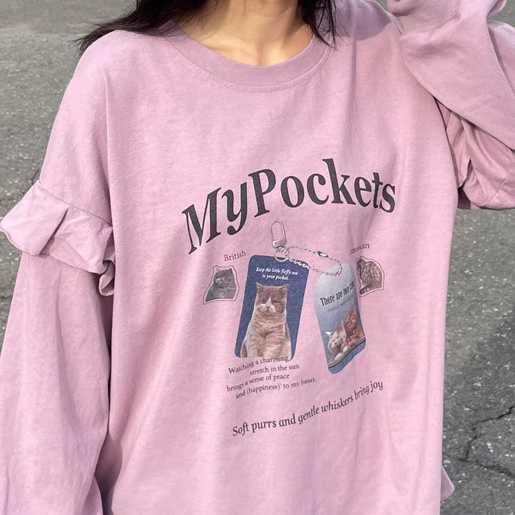 ピンク | 袖フリルネコプリントロンT | non-hedge 