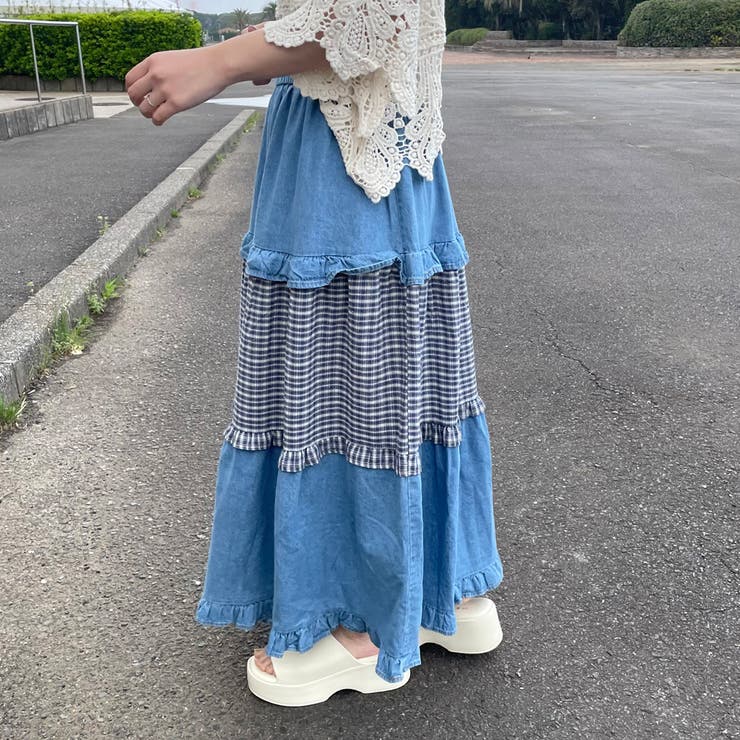 デニムチェック切替スカート | non-hedge  | 詳細画像5 