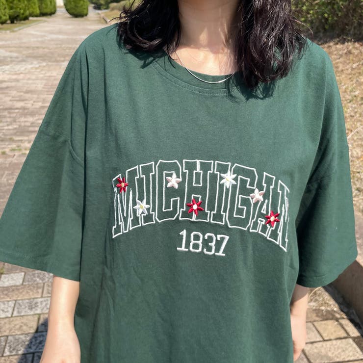グリーン | カレッジロゴ花刺繍BIGTシャツ | non-hedge 