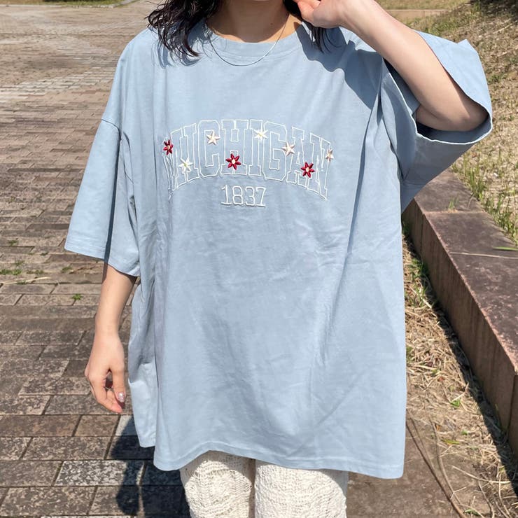 カレッジロゴ花刺繍BIGTシャツ | non-hedge  | 詳細画像9 