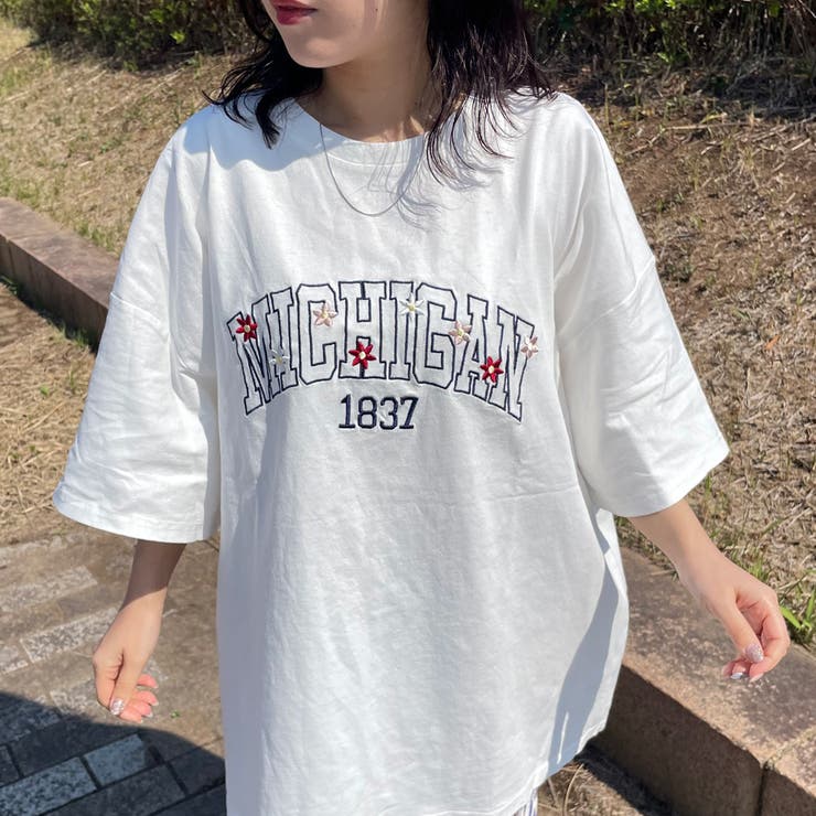 カレッジロゴ花刺繍BIGTシャツ | non-hedge  | 詳細画像12 