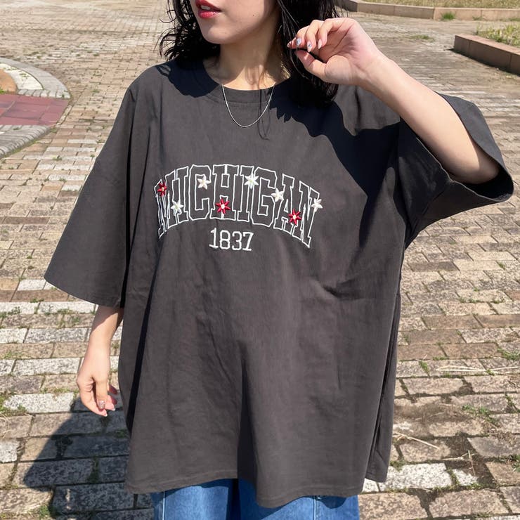 カレッジロゴ花刺繍BIGTシャツ | non-hedge  | 詳細画像21 