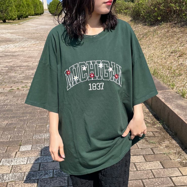 カレッジロゴ花刺繍BIGTシャツ | non-hedge  | 詳細画像2 