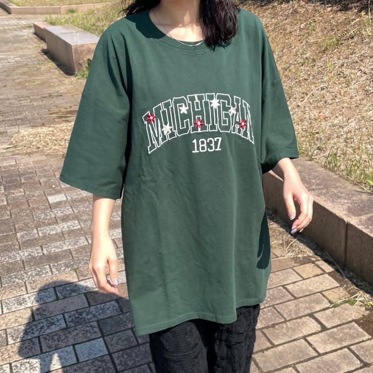 カレッジロゴ花刺繍BIGTシャツ | non-hedge  | 詳細画像3 