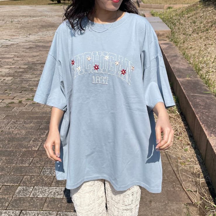カレッジロゴ花刺繍BIGTシャツ | non-hedge  | 詳細画像7 