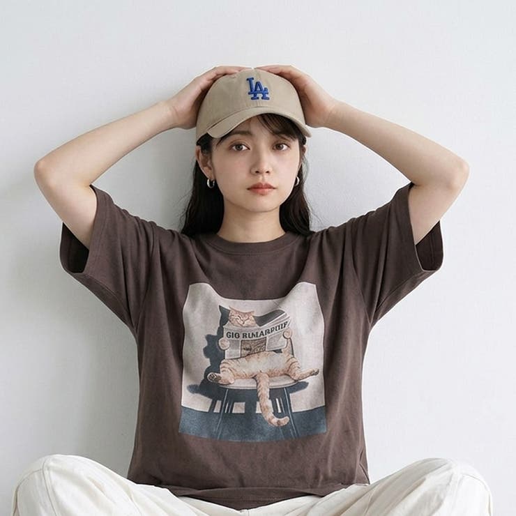 ブラウン | 転写ネコBIGTシャツ | non-hedge 