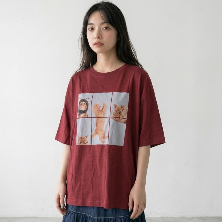 レッド | パネル転写ネコBIGTシャツ | non-hedge 