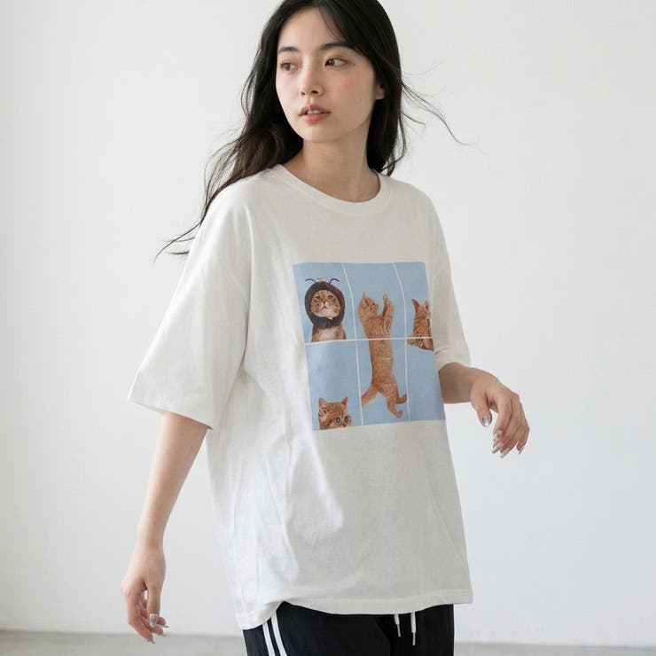 オフホワイト | パネル転写ネコBIGTシャツ | non-hedge 