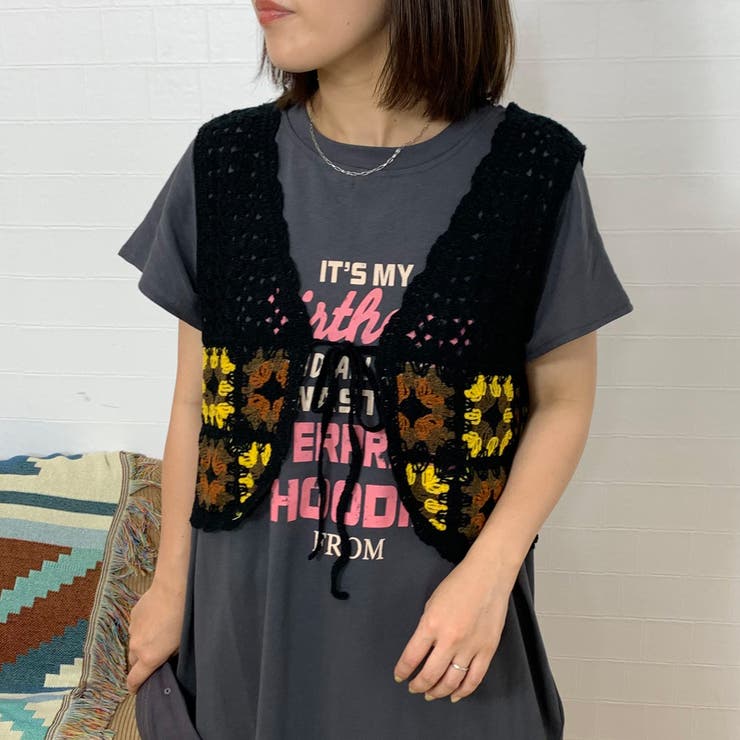 ブラック | カラークロシェリボンベスト | non-hedge