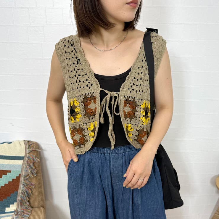 モカ | カラークロシェリボンベスト | non-hedge