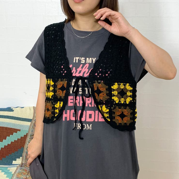 カラークロシェリボンベスト | non-hedge  | 詳細画像1