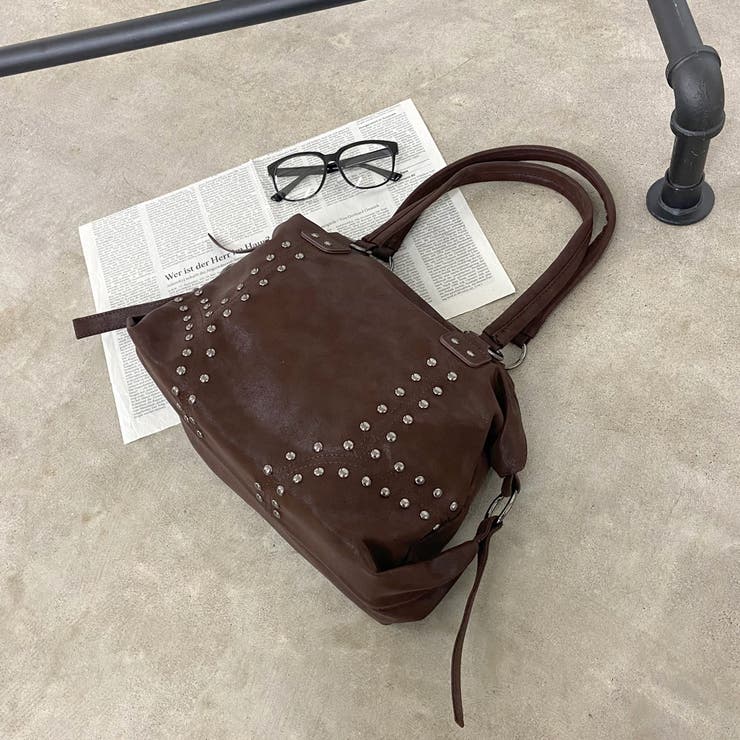 ブラウン | 合成皮革スタッズボストンバッグ | non-hedge 