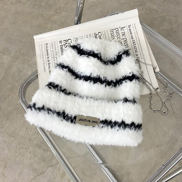 ホワイト×ブラック | プレートシャギーニット帽 | non-hedge 