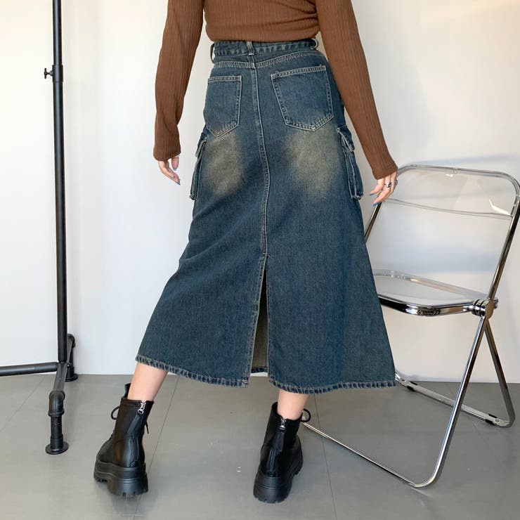 ロングスリットサイドポケットデニムスカート – QúON