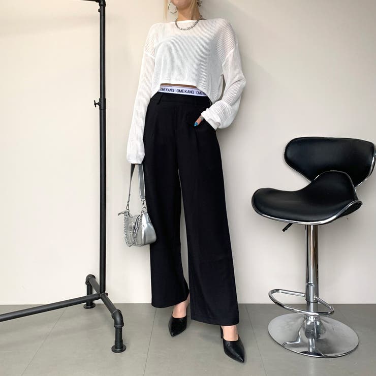 everyone ブラック ストレートパンツ S 美人シルエット ストレートパンツ[品番：ATOW0000396]｜atONE