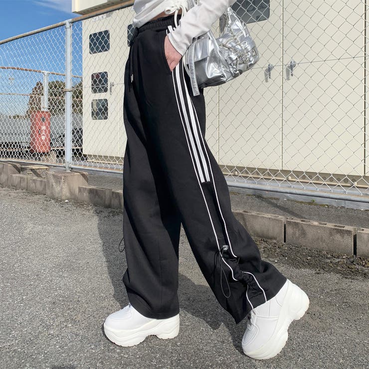 ジャージ風 トラックパンツ レディース ワイド 春 カジュアル
