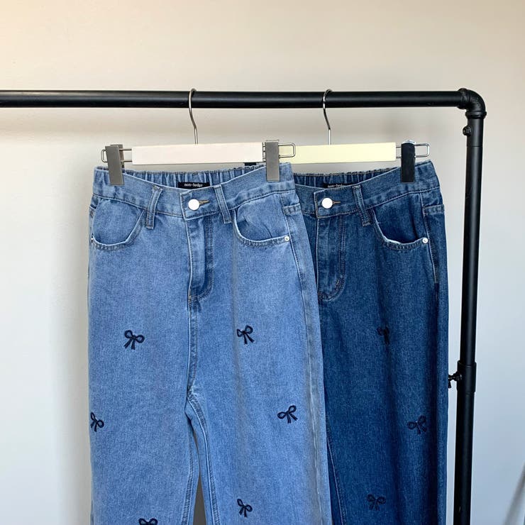 リボン刺繍デニムストレートパンツ[品番：NHGW0004471]｜non