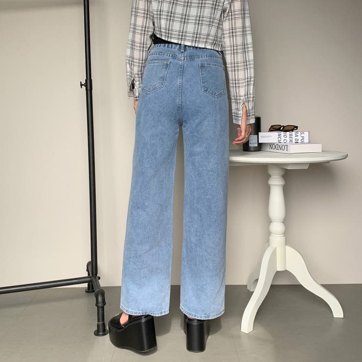 リボン刺繍デニムストレートパンツ[品番：NHGW0004471]｜non
