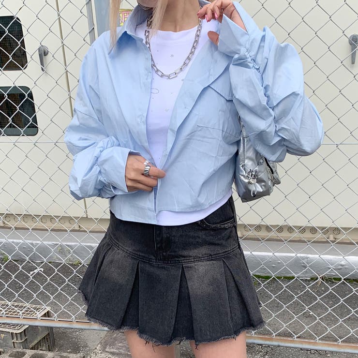 ブルー | 袖シャーリングショートシャツ | non-hedge 