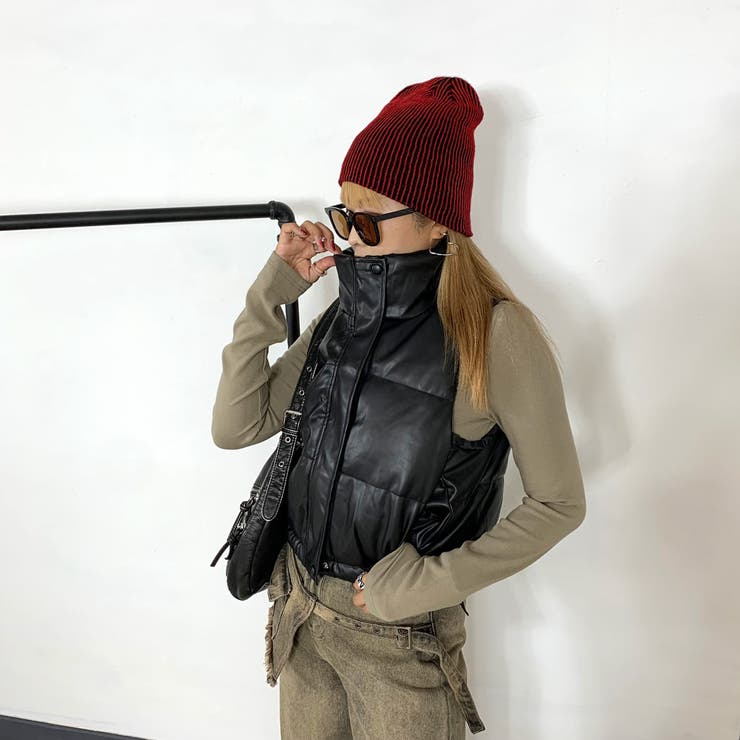 ブラック | 合成皮革中綿ベスト | non-hedge 