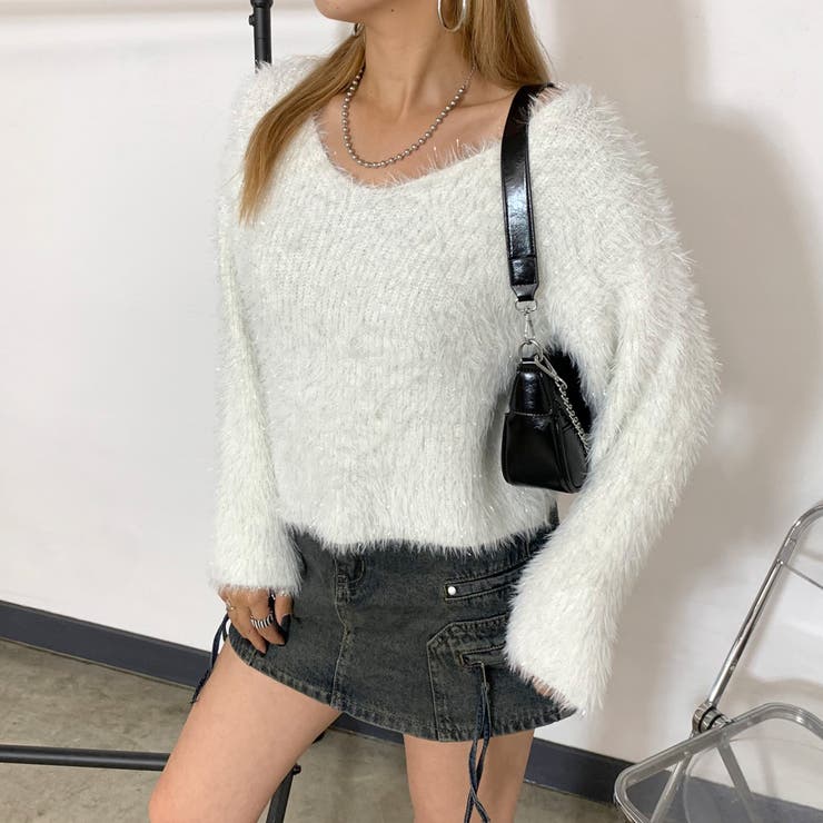 オフホワイト | シャギーラメプルオーバー | non-hedge 