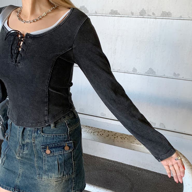 レースアップリブショートトップス | non-hedge  | 詳細画像9 