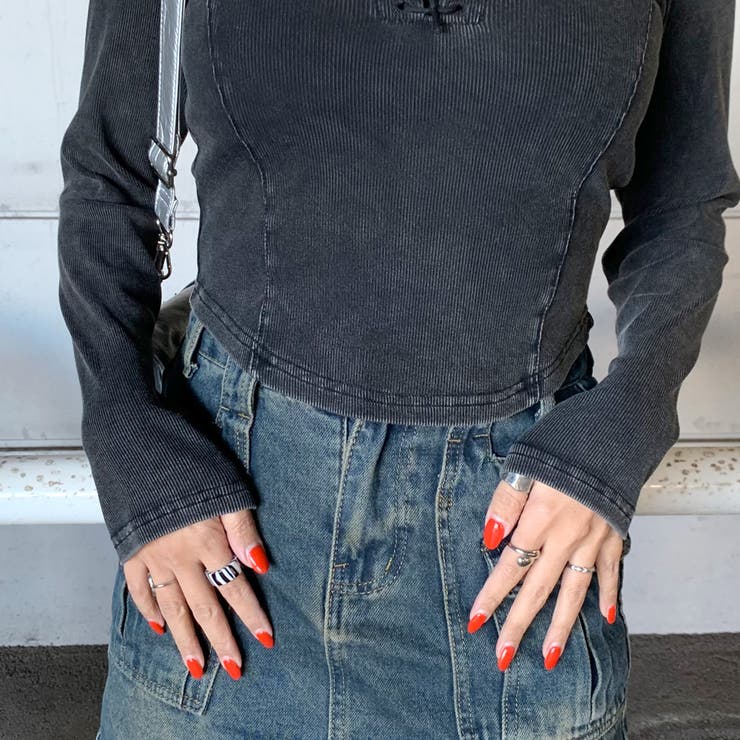 レースアップリブショートトップス | non-hedge  | 詳細画像10 