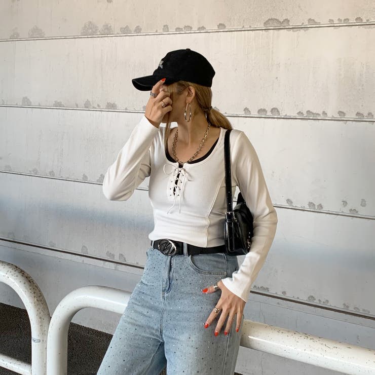 レースアップリブショートトップス | non-hedge  | 詳細画像14 