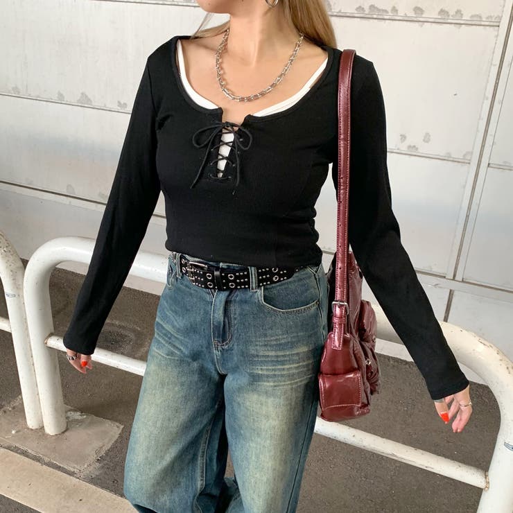 レースアップリブショートトップス | non-hedge  | 詳細画像19 