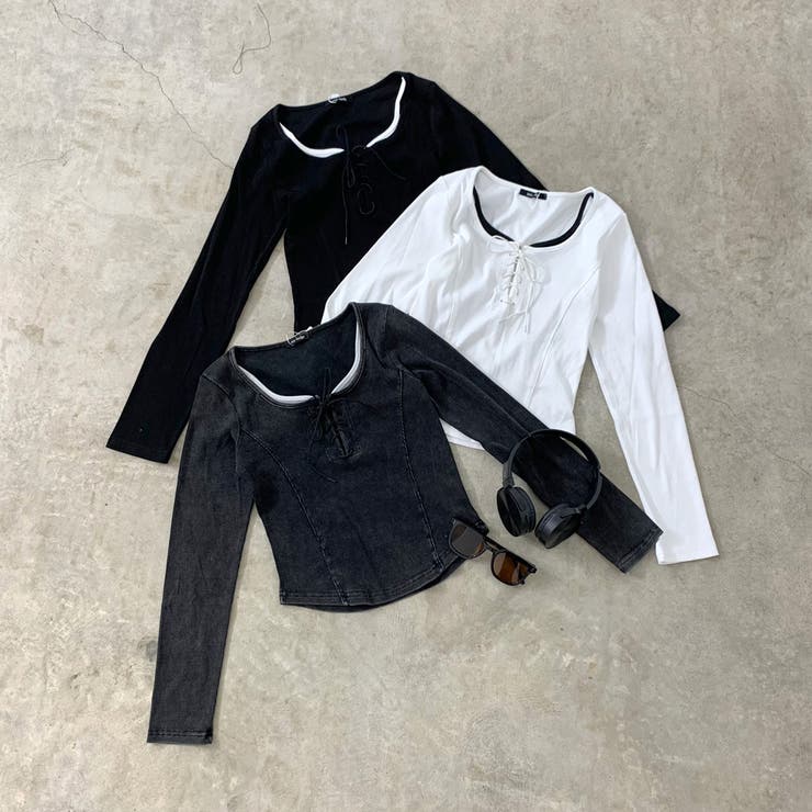 レースアップリブショートトップス | non-hedge  | 詳細画像20 