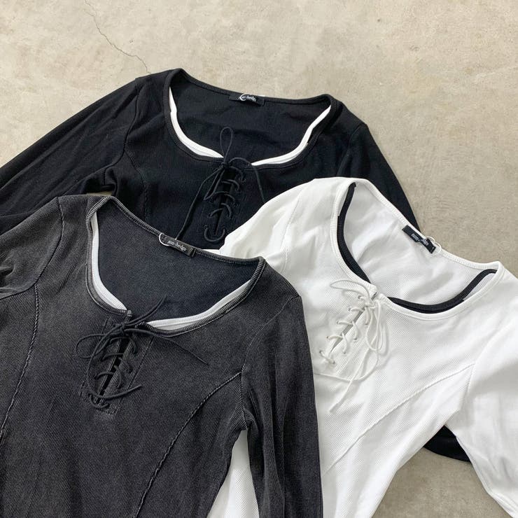 レースアップリブショートトップス | non-hedge  | 詳細画像21 