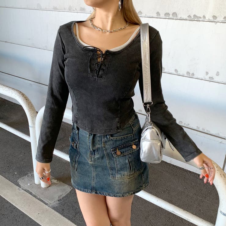 レースアップリブショートトップス | non-hedge  | 詳細画像5 