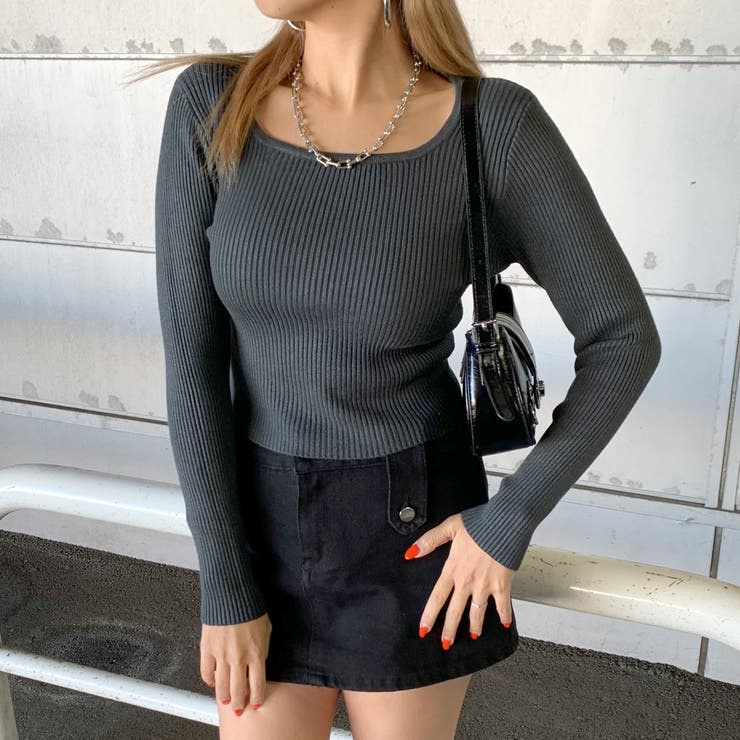 チャコール | リブスクエアトップス | non-hedge 