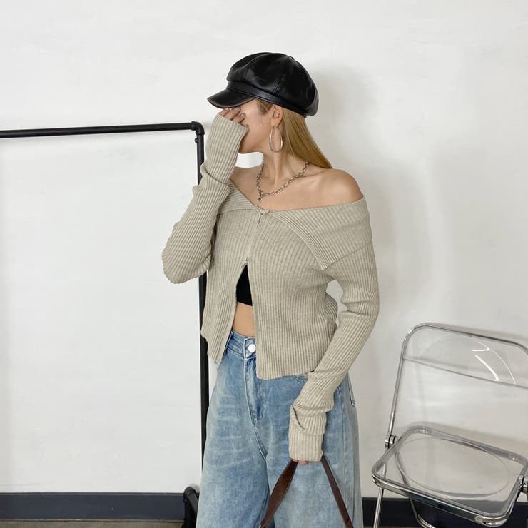 ZIPオフショルリブニット | non-hedge  | 詳細画像2 