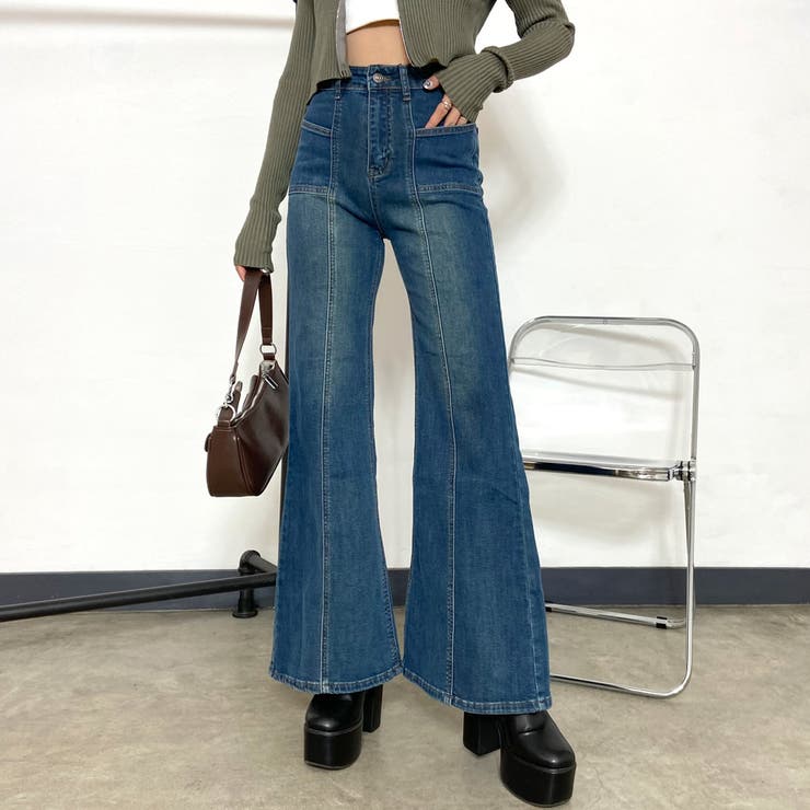 pleated denim flare pants/3size＜setup 対応＞ | F A