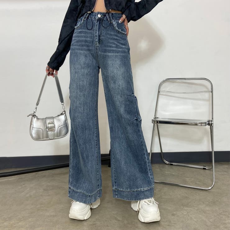 pinue サイドタックデニムパンツ（BLUE） サイドタックデニムパンツ