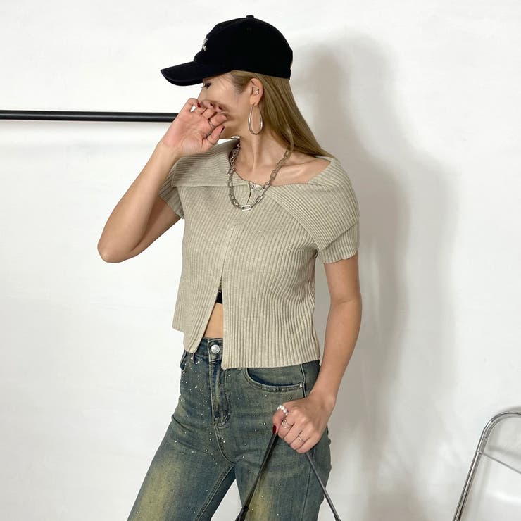 ZIPオフショルリブニットトップス | non-hedge  | 詳細画像8 