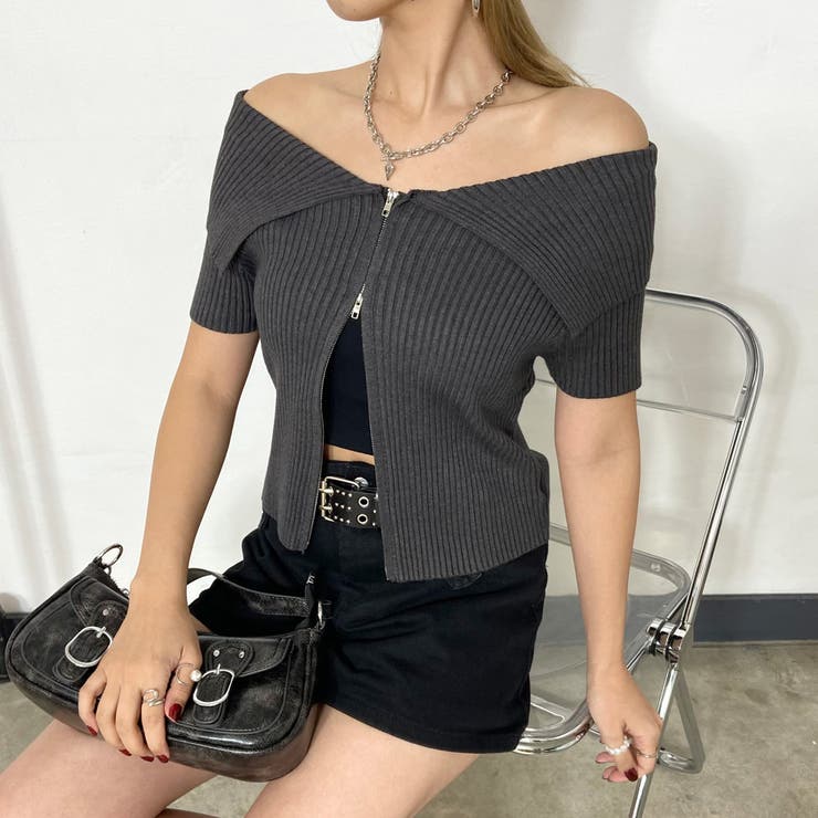 ZIPオフショルリブニットトップス | non-hedge  | 詳細画像18 