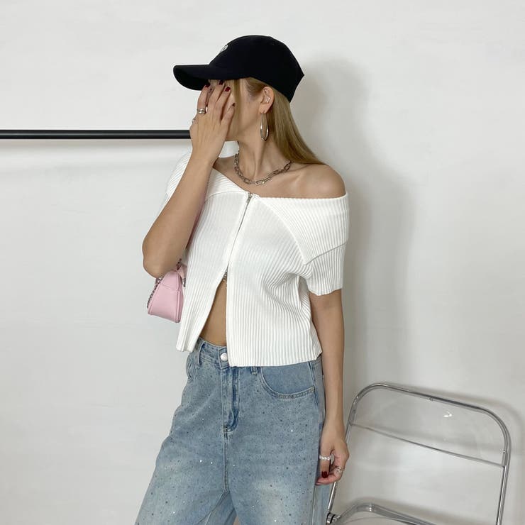 ZIPオフショルリブニットトップス | non-hedge  | 詳細画像5 