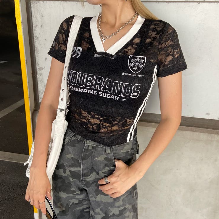 ブラック | レースロゴショートTシャツ | non-hedge 