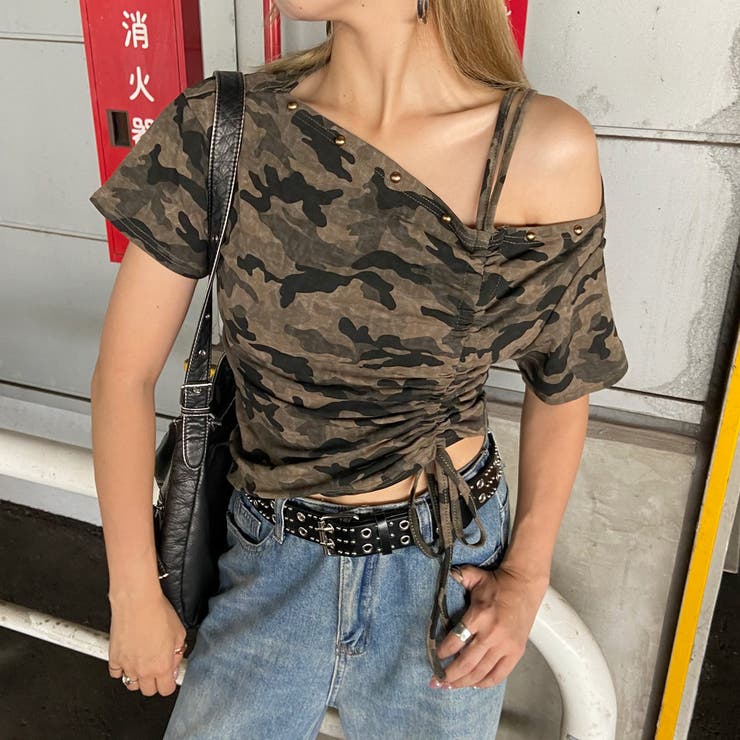 カーキ | リベットワンショルダートップス | non-hedge 