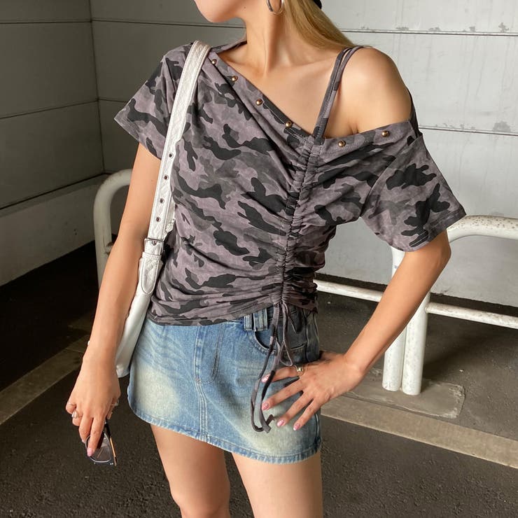 グレー | リベットワンショルダートップス | non-hedge 