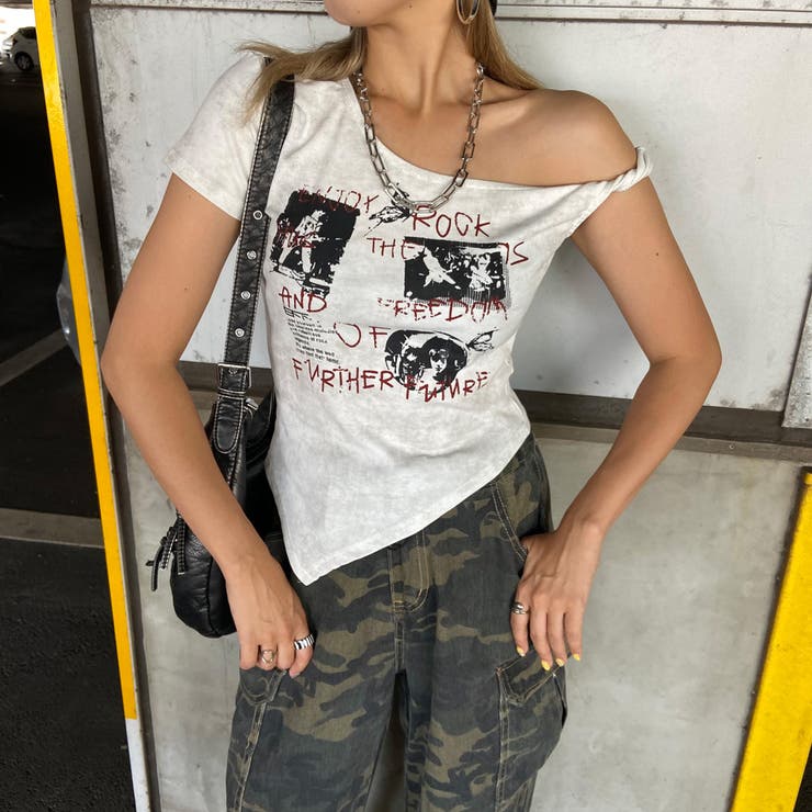 ロックプリントイレヘムリブトップス | non-hedge  | 詳細画像1 